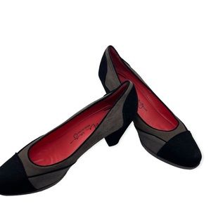 Pos Ole Rouge Suede Block Heel Pumps Gray Black Low Heel Women's Italy Size 39